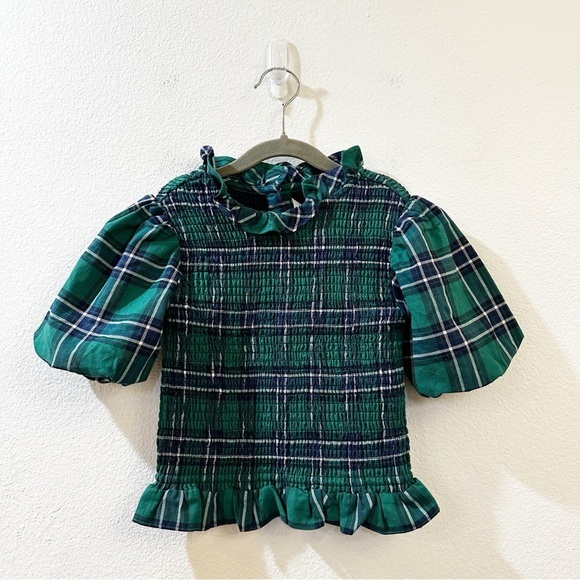 Janie And Jack Plaid Smocked Balloonsleeve Cropped Top Size 6